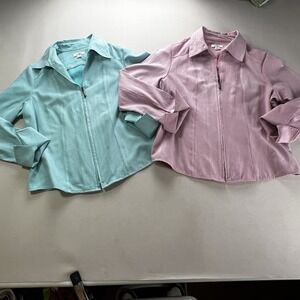 Lot Of 2 Cato Jackets Women's Large Pink And Teal Zipper Faux Suede Long Sleeves